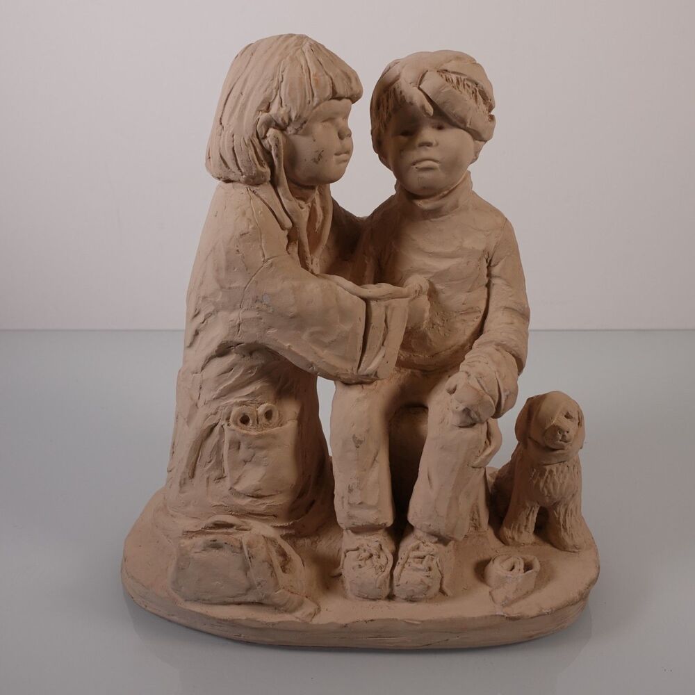 Austin Sculpture Girl Doctor Examining Boy Patient Dog Signed Dee Crowley 1992